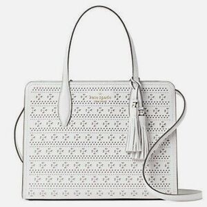 KATE SPADE ♠️ New York 🤍Rowe🤍 WHITE PERFORATED TOP ZIP SATCHEL BAG 🌟EUC🌟